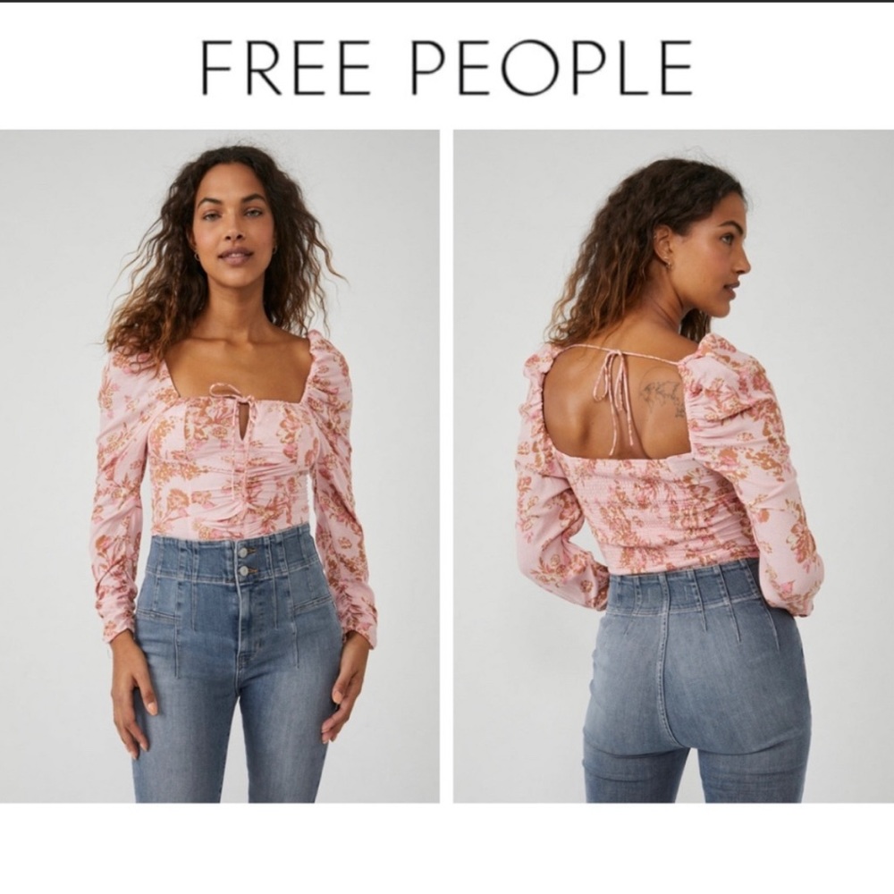 NWT Free People Hilary Pink & Floral Printed Long Sleeve Boho Top